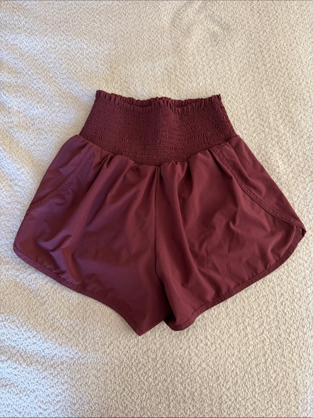 High-Waist Smocked Burgundy Women's Shorts